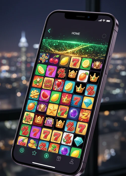 User interface of My Fortune Casino showcasing a wide selection of slot games and welcome bonus details